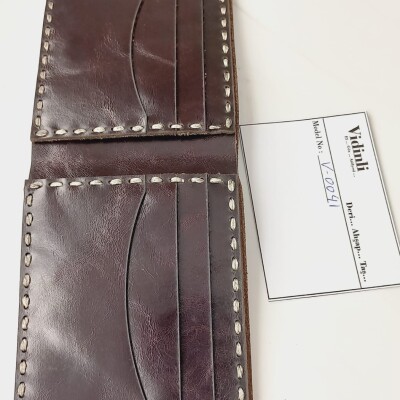 Hakiki deri el dikimi şık ve zarif deri cüzdan