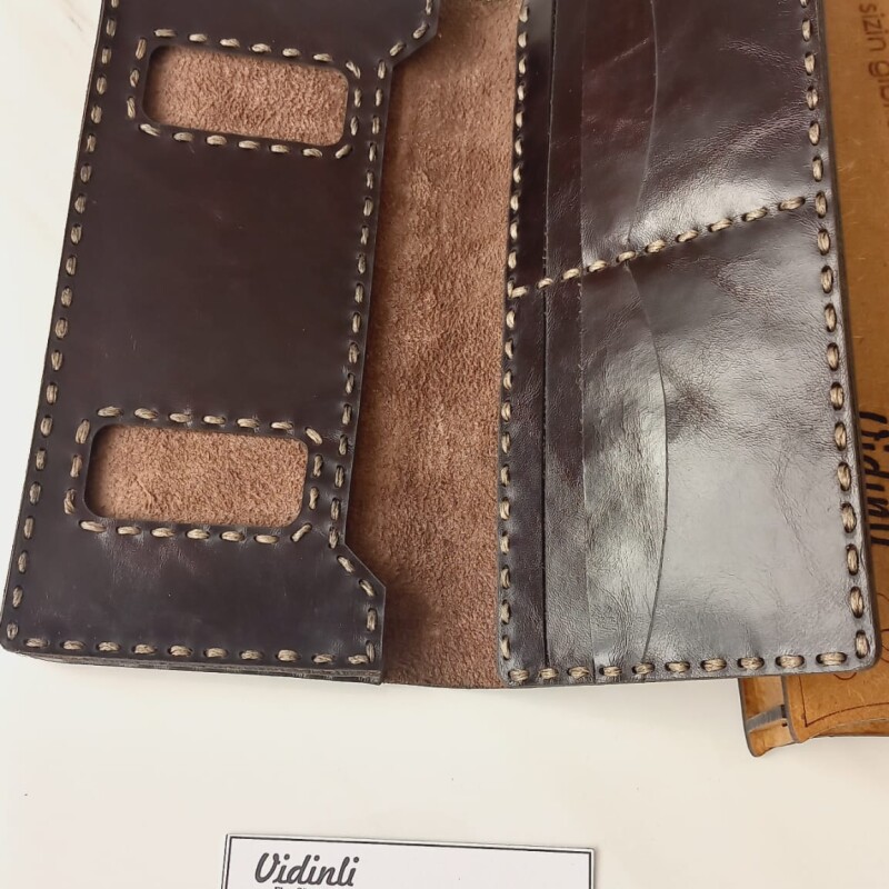 Hakiki deri el dikimi şık ve zarif deri cüzdan telefonluk 55